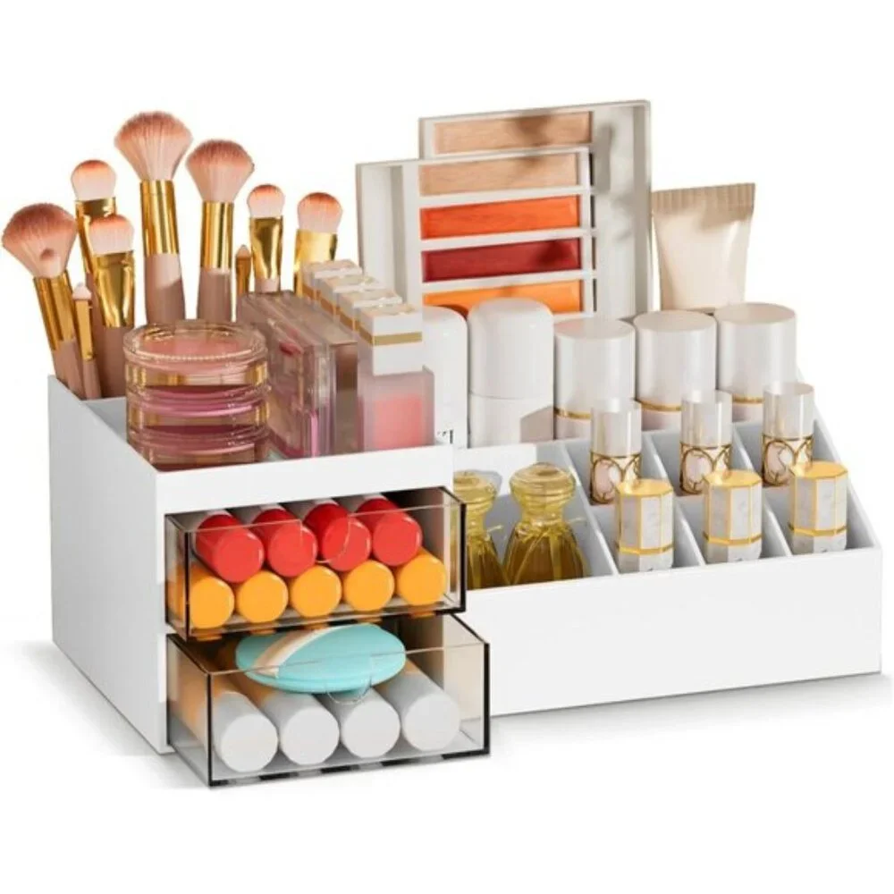 New White Makeup Organizer with Drawers for Vanity, Desk Storage & Room Decor